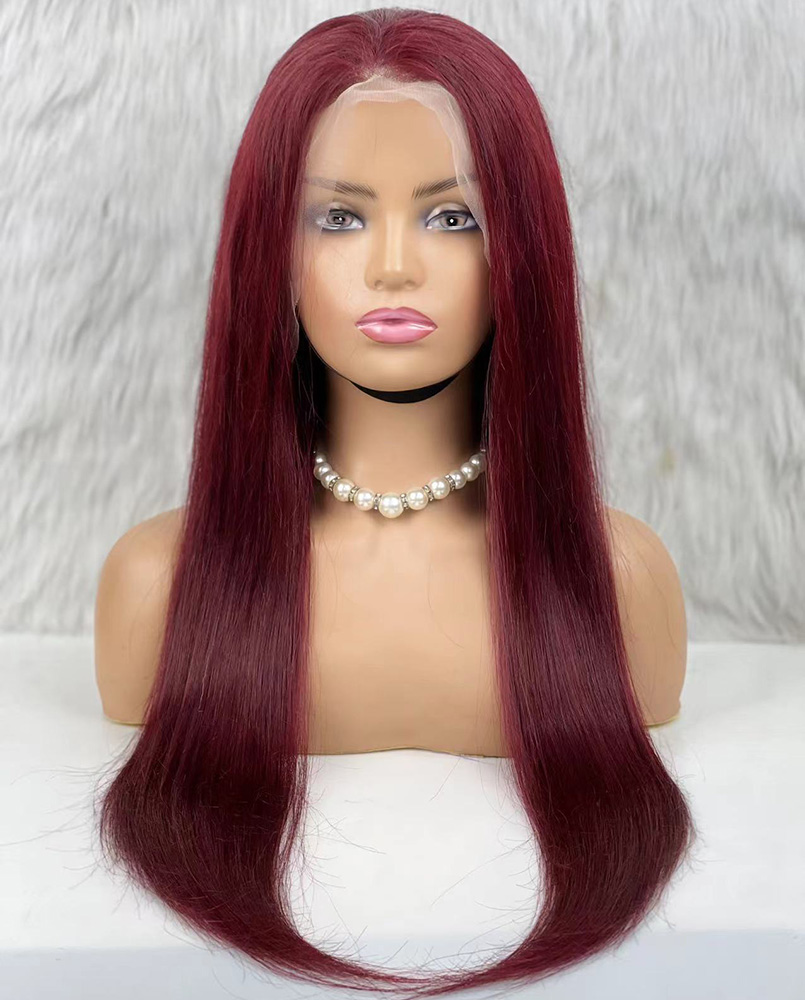 Gerçek Front Lace Tül Peruk - Düz - Koyu Kızıl 70-75cm - Görsel 2