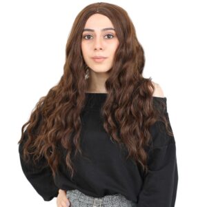 Su Dalgası Uzun Perçemsiz Fiber Sentetik Peruk - Kahve Karamel