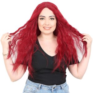 Kabarık Dalgalı Uzun Fiber Sentetik Peruk - Kızıl