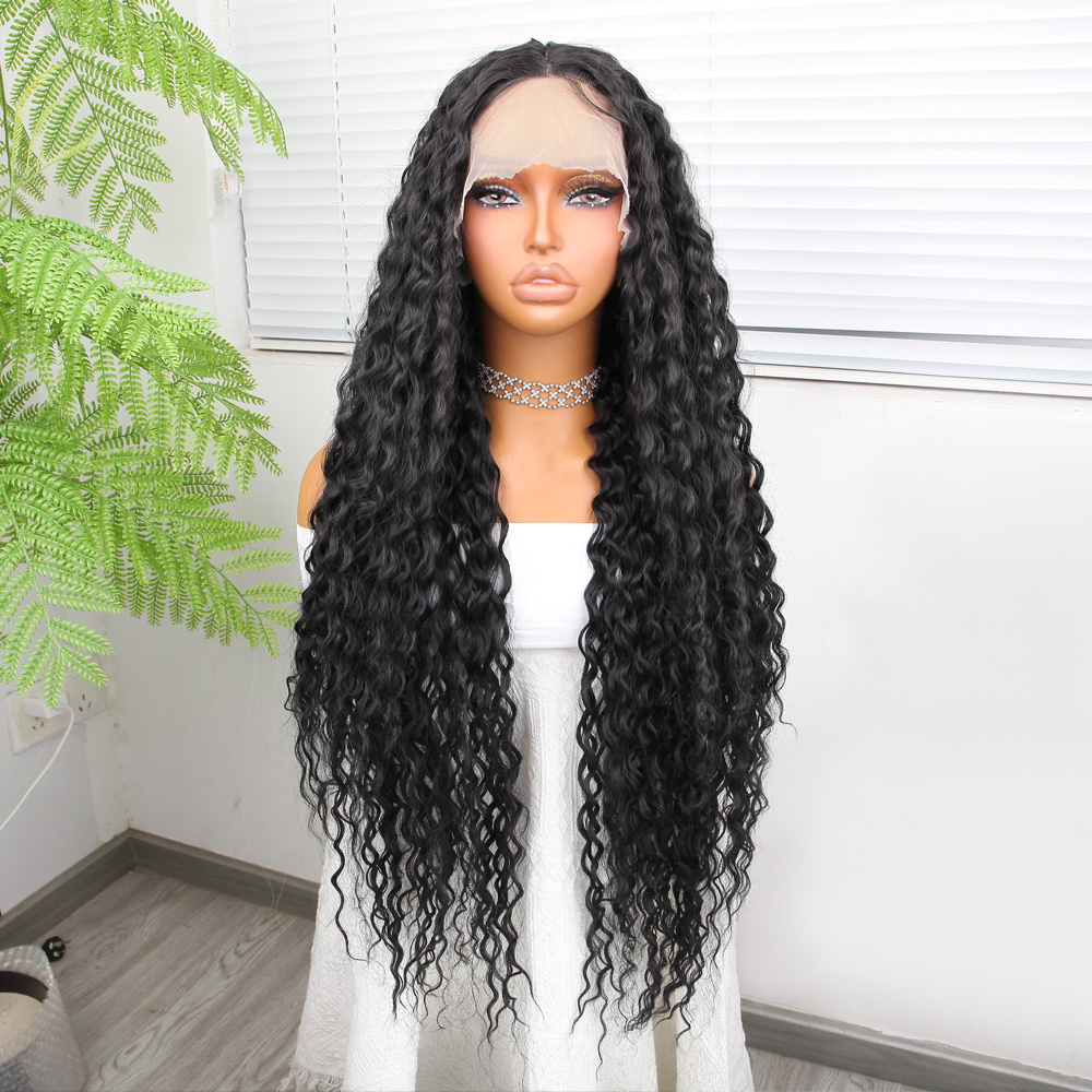 Afro Dalga Siyah Fiber Sentetik Tül Peruk