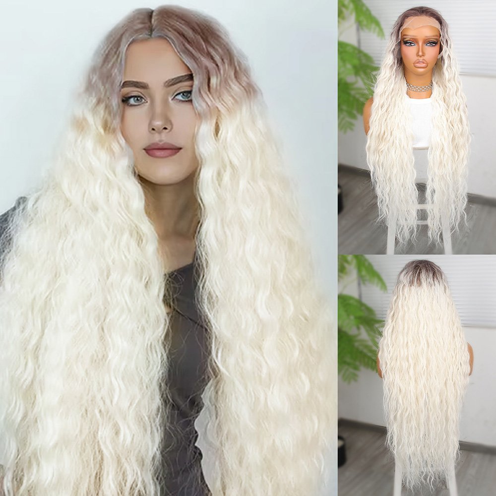 Rus Kumralı Beyaz Platin Ombreli Fiber Sentetik Tül Peruk