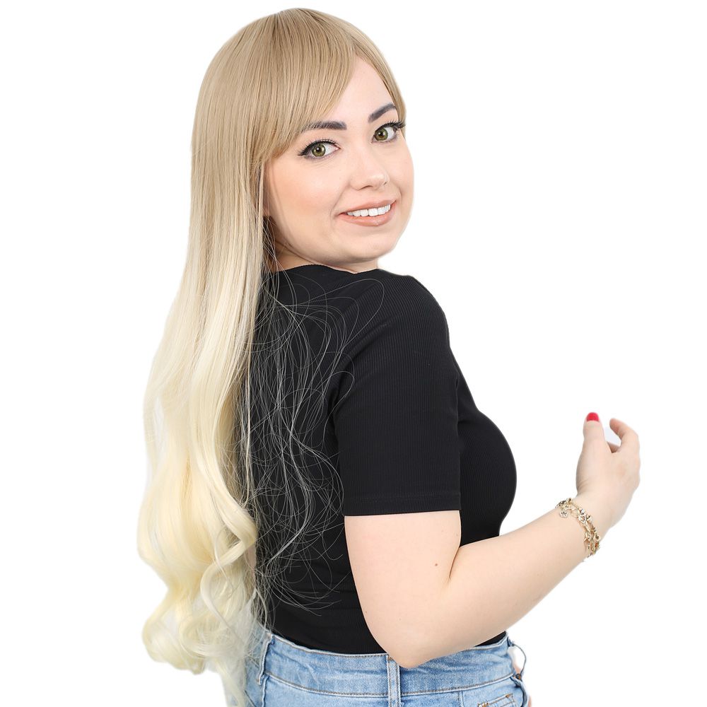 Kahküllü Uzun Dalgalı Fiber Sentetik Peruk - Küllü Balköpüğü / Platin Ombreli - Görsel 3