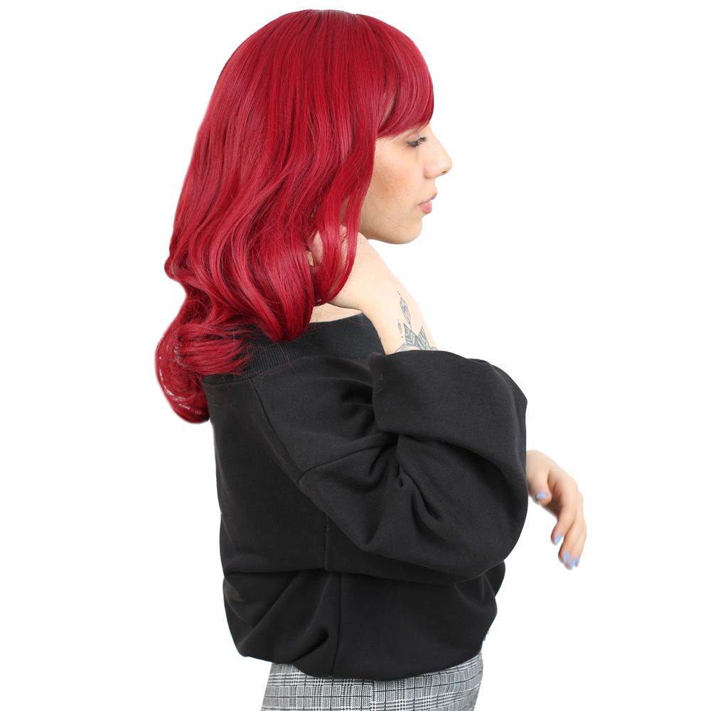Dalgalı Perçemli Orta Boy Fiber Sentetik Peruk - Kızıl - Görsel 2