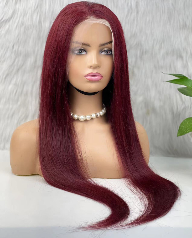 Gerçek Front Lace Tül Peruk - Düz - Koyu Kızıl 70-75cm - Görsel 3