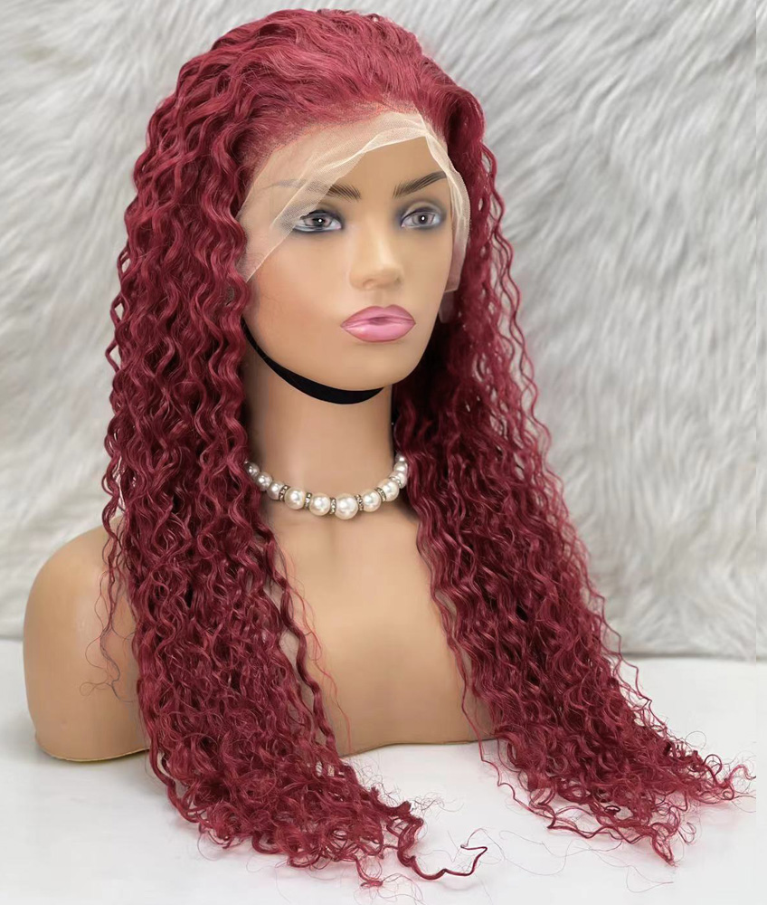 Gerçek Front Lace Tül Peruk - Su Dalgası - Koyu Kızıl 70-75cm - Görsel 2