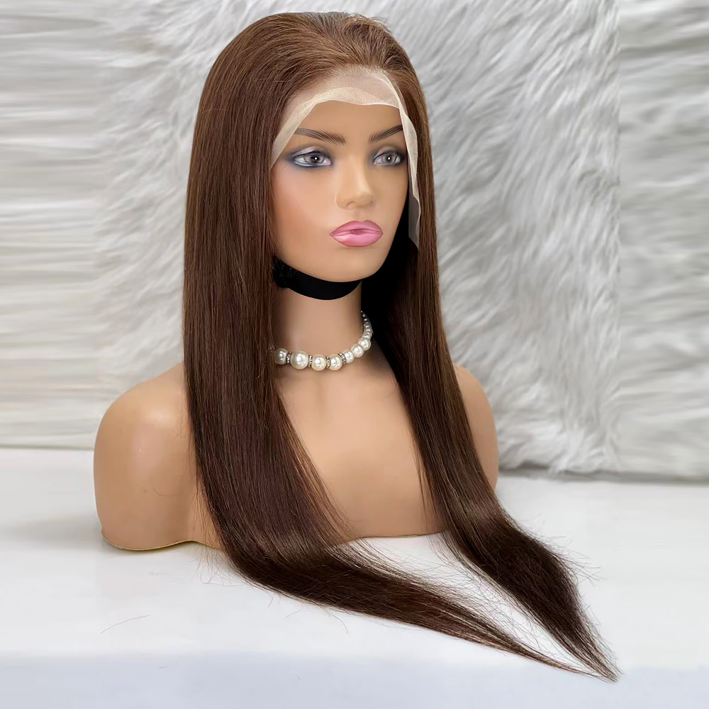 Düz Front Lace Gerçek Tül Peruk - Koyu Kahve - 70-75cm - Görsel 2