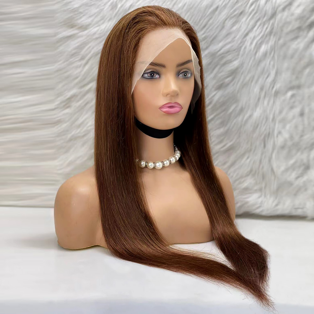 Düz Front Lace Gerçek Tül Peruk - Açık Kahve - 70-75cm - Görsel 2