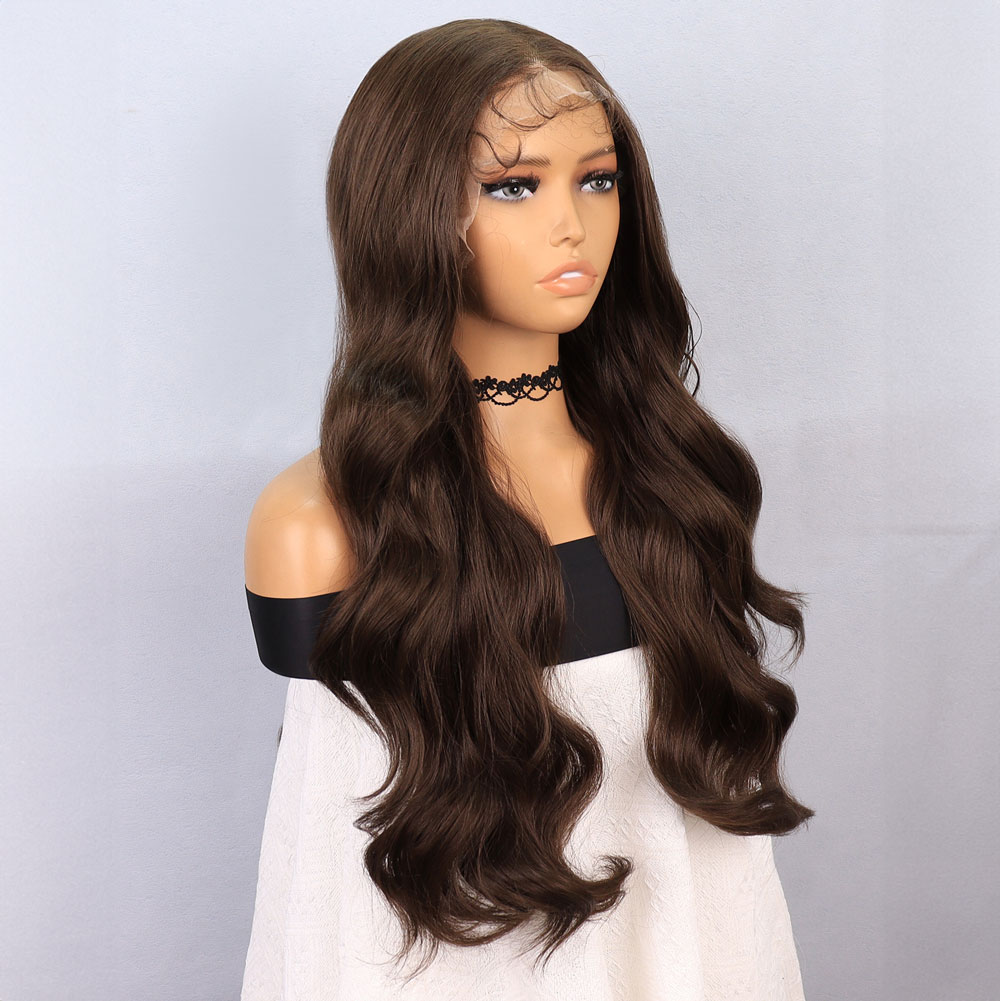 Koyu Kumral Fiber Sentetik Front Lace Tül Peruk - Görsel 2