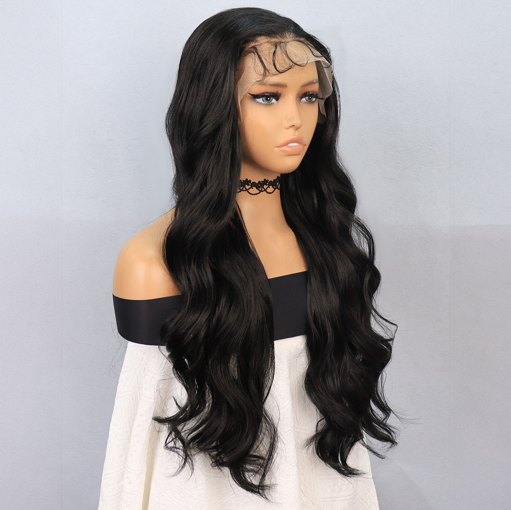 Siyah Fiber Sentetik Front Lace Tül Peruk - Görsel 2
