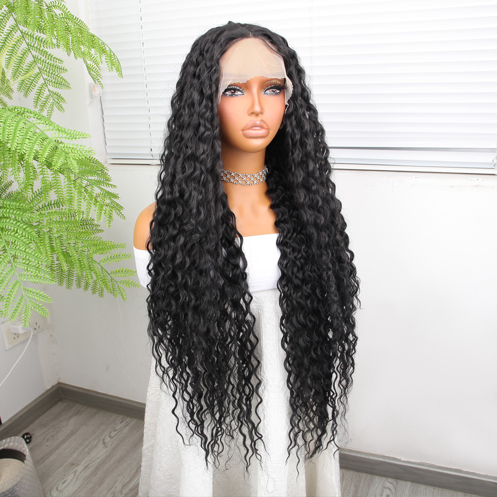 Afro Dalga Siyah Fiber Sentetik Tül Peruk - Görsel 2