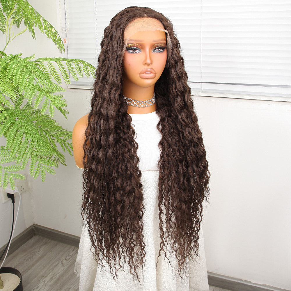 Afro Dalga Kumral Fiber Sentetik Tül Peruk - Görsel 2