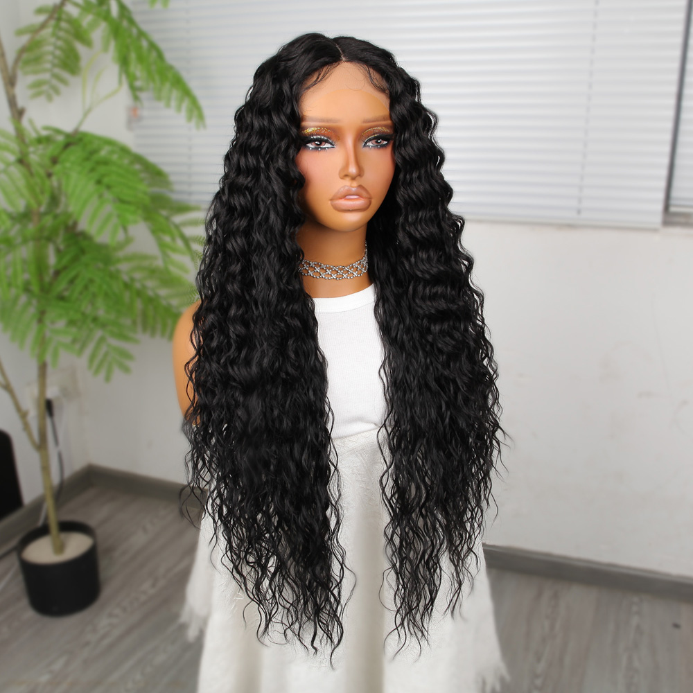 Ekstra Uzun Yoğun Afro Dalga Siyah Fiber Sentetik Geniş T Tül Peruk - Görsel 2