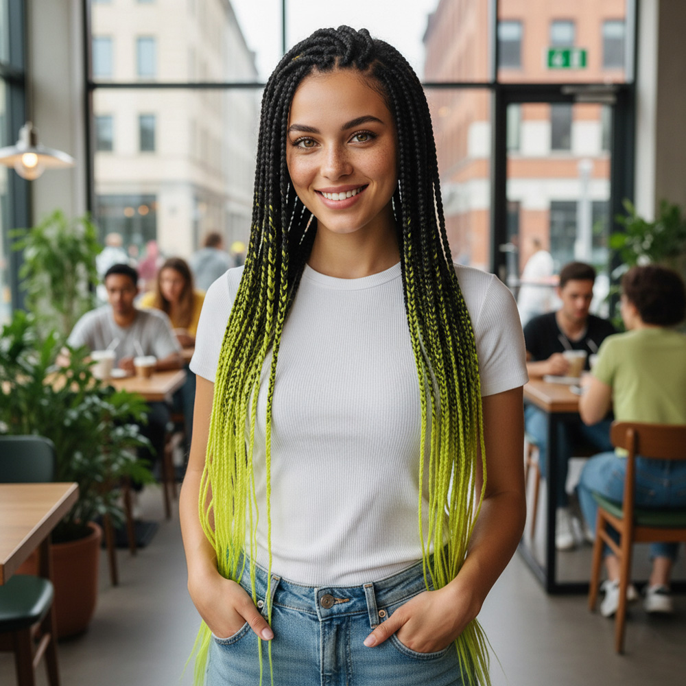 Afrika Örgüsü Ve Rasta İçin Sentetik Ombreli Saç - Siyah / Neon Sarı