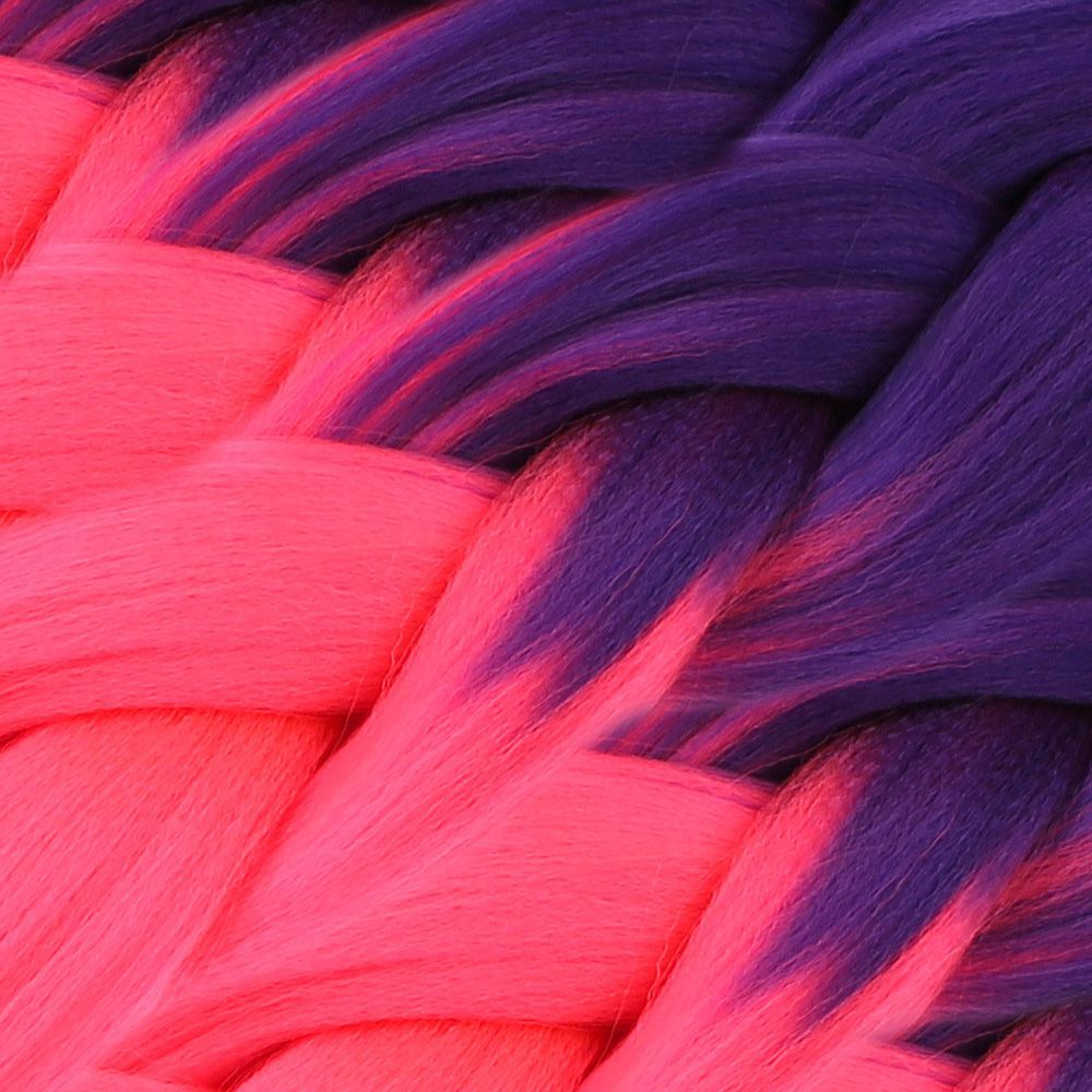 Afrika Örgüsü Ve Rasta İçin Sentetik Ombreli Saç - Mor / Neon Pembe - Görsel 3
