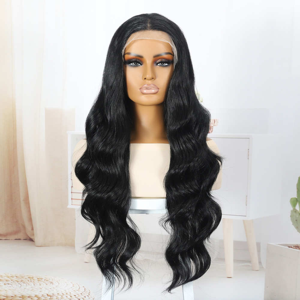 Siyah Fiber Sentetik Su Dalgalı Tül Peruk - Görsel 2