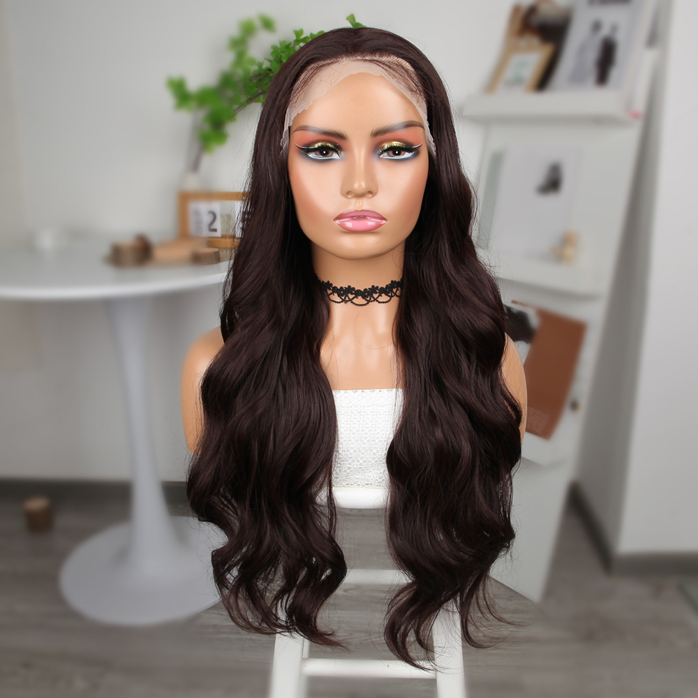 Kahve Karamel Fiber Sentetik Geniş Dalgalı Tül Peruk - Görsel 2