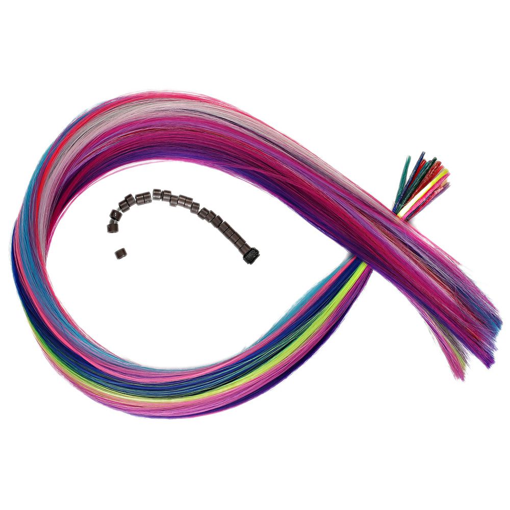 20 Adet Karışık Renkli Fiber Sentetik Kaynaklık Saç 50cm + Takım Aparatı ve Boncuğu - Görsel 3