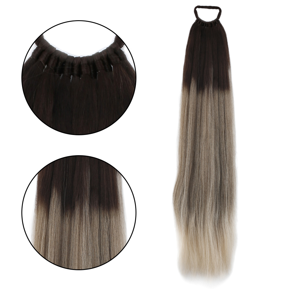 Lastik Tokalı At Kuyruğu Düz - Küllü Kumral / Beyaz Platin Ombre - Görsel 2