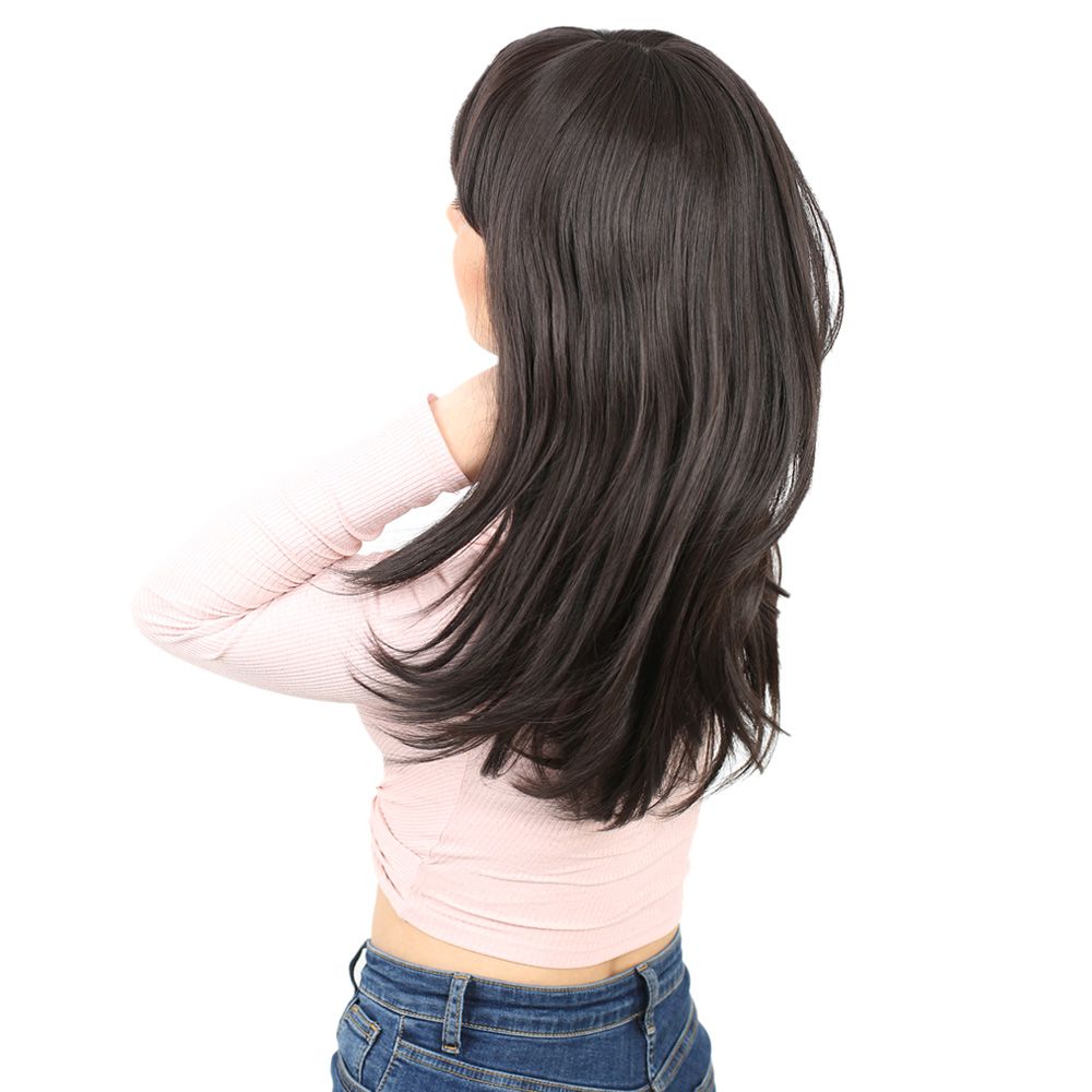 Düz Perçemli Orta Boy Fiber Sentetik Peruk - Kahverengi - Görsel 3