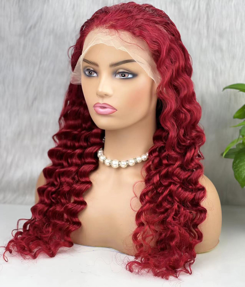 Gerçek Front Lace Tül Peruk - Yoğun Dalgalı - Kızıl 70-75cm - Görsel 4