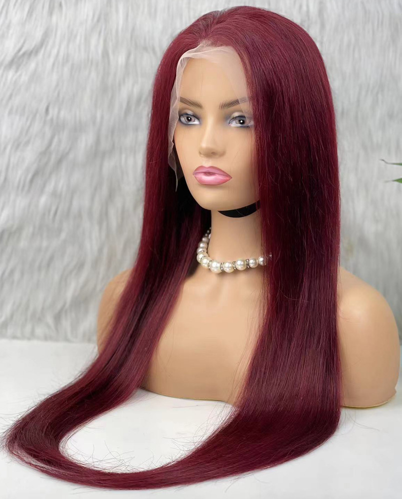 Gerçek Front Lace Tül Peruk - Düz - Koyu Kızıl 70-75cm - Görsel 4