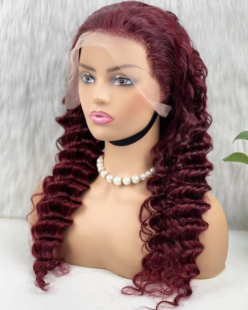 Gerçek Front Lace Tül Peruk - Yoğun Dalgalı - Koyu Kızıl 70-75cm - Görsel 4