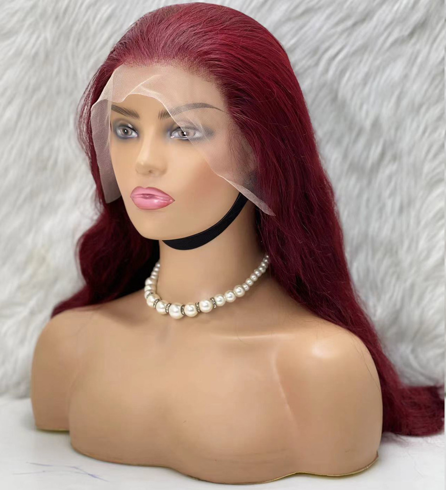 Gerçek Front Lace Tül Peruk - Dalgalı - Koyu Kızıl 70-75cm - Görsel 4