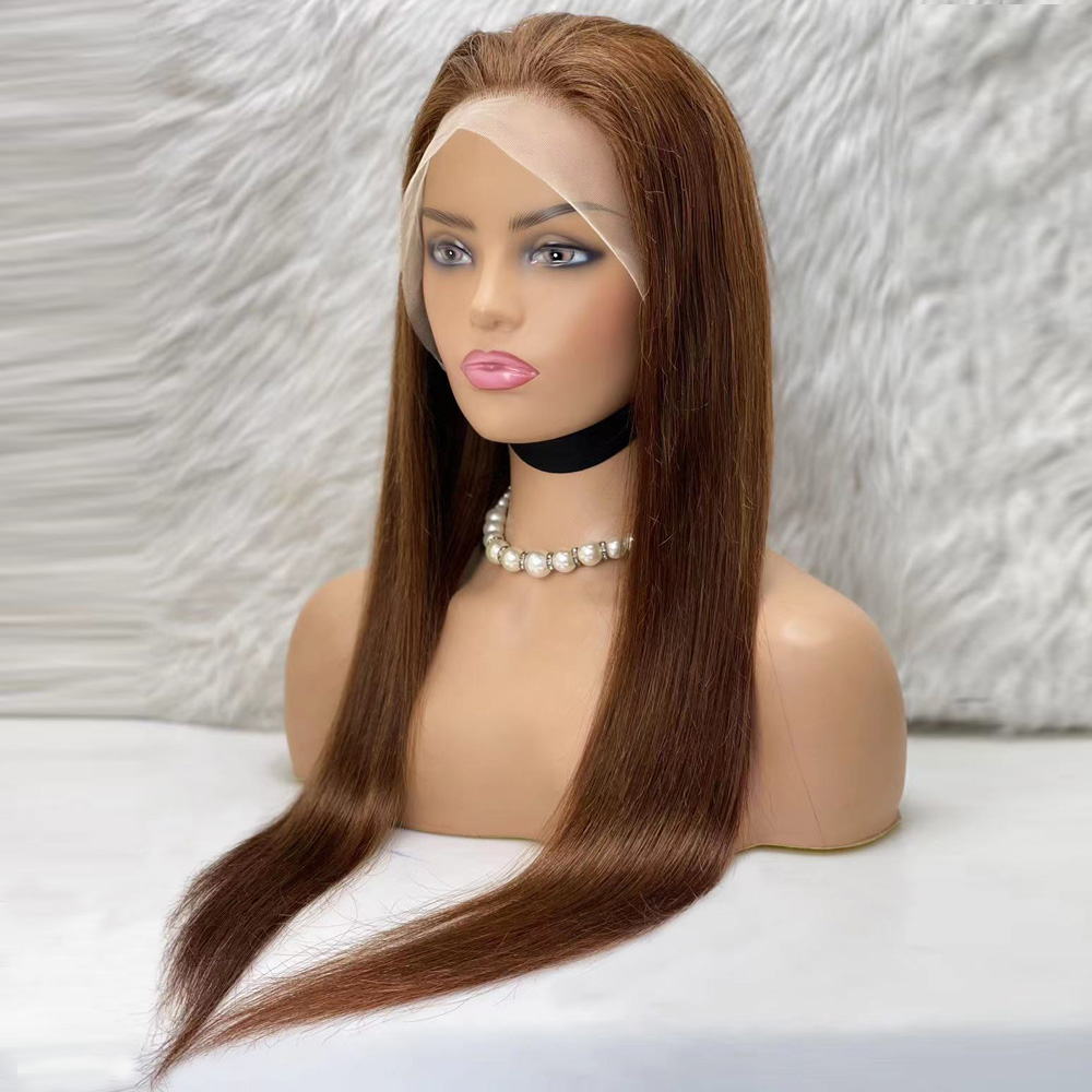 Düz Front Lace Gerçek Tül Peruk - Açık Kahve - 70-75cm - Görsel 3