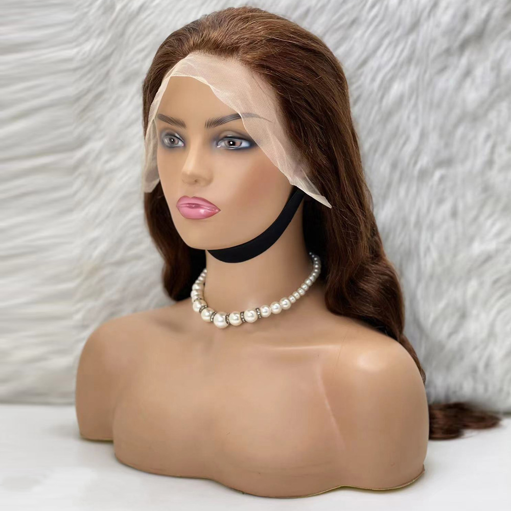 Dalgalı Front Lace Gerçek Tül Peruk - Açık Kahve - 70-75cm - Görsel 3