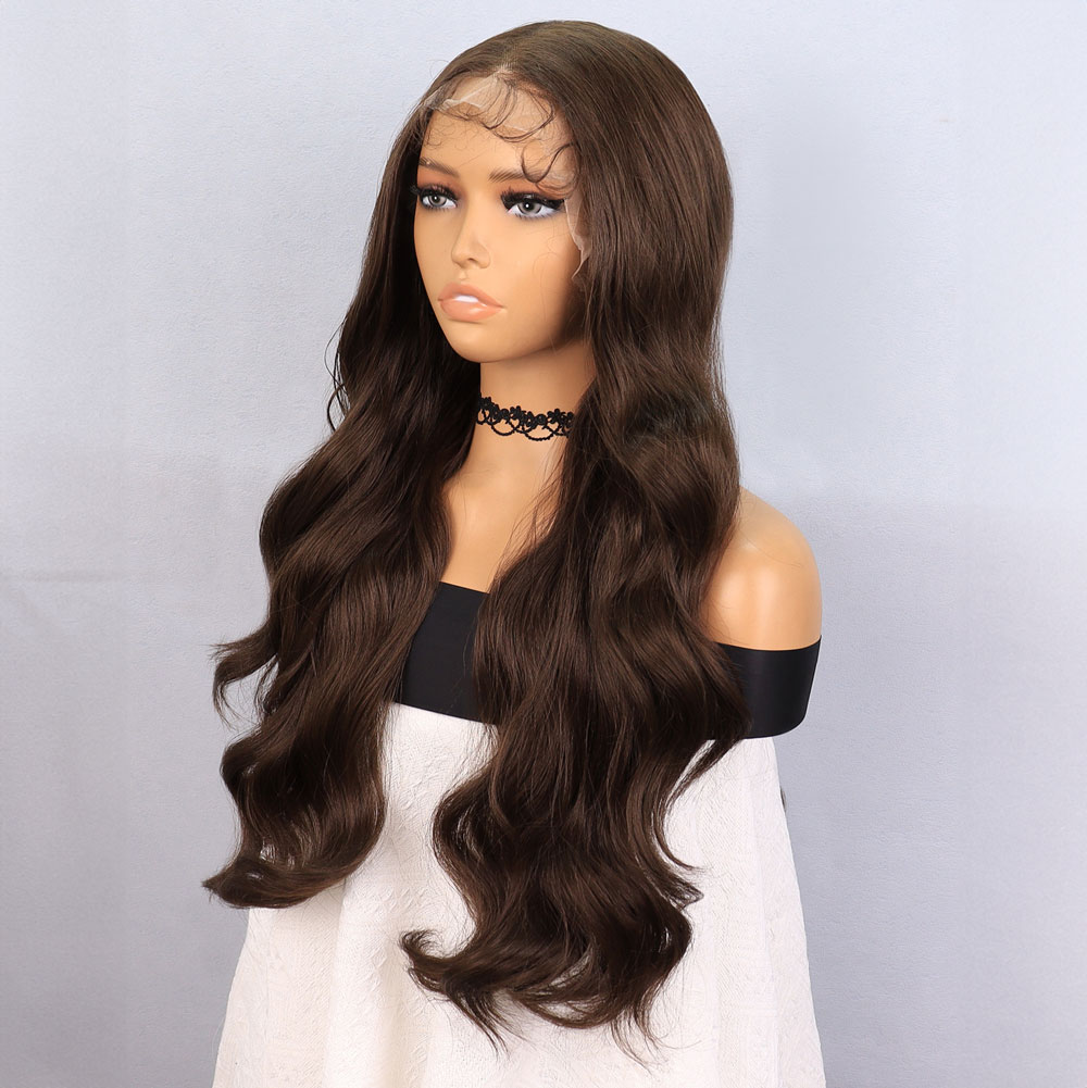 Koyu Kumral Fiber Sentetik Front Lace Tül Peruk - Görsel 3