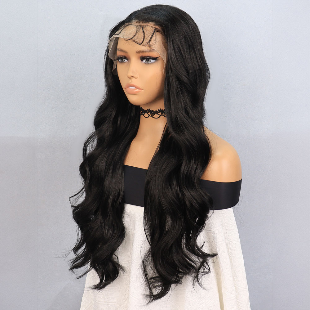 Siyah Fiber Sentetik Front Lace Tül Peruk - Görsel 3
