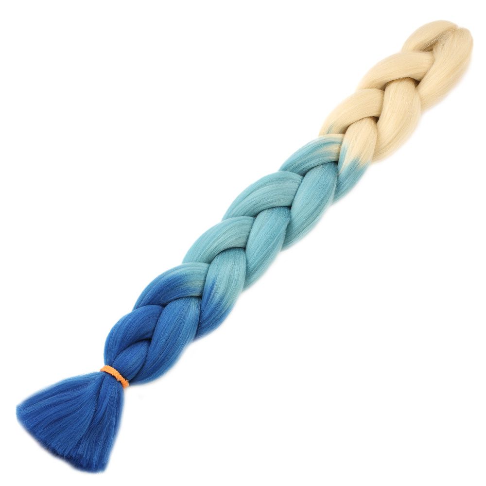 Afrika Örgüsü Ve Rasta İçin Sentetik Ombreli Saç - Platin / Turkuaz Mavi / Koyu Mavi - Görsel 2