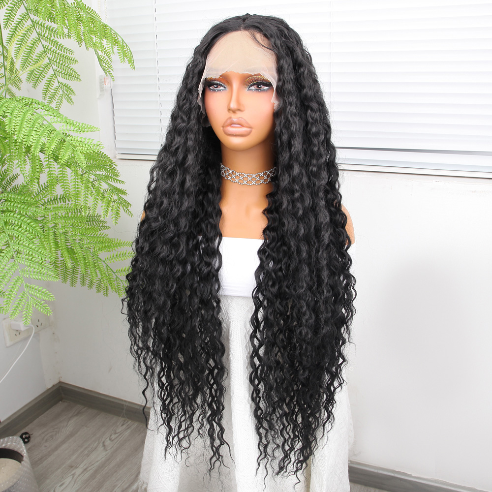 Afro Dalga Siyah Fiber Sentetik Tül Peruk - Görsel 3
