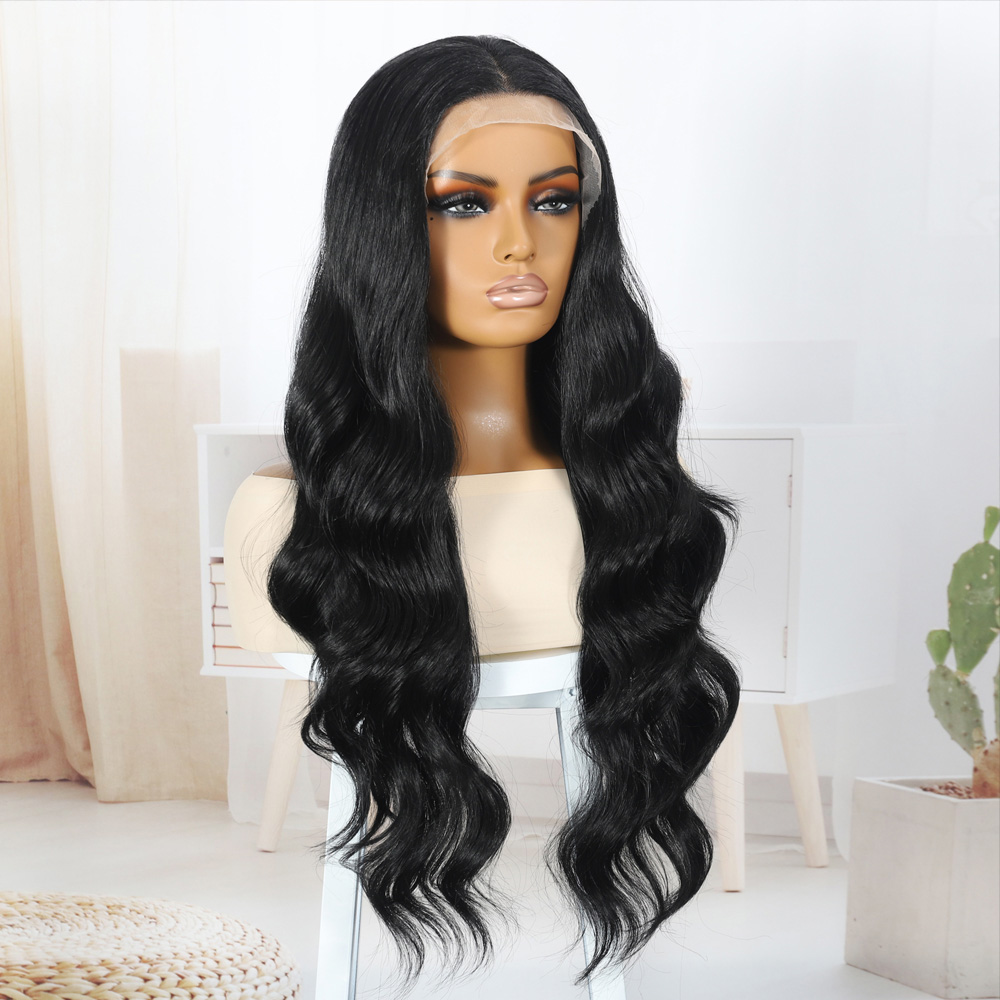 Siyah Fiber Sentetik Su Dalgalı Tül Peruk - Görsel 3
