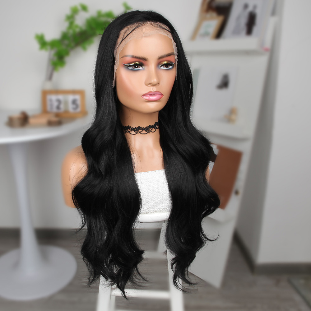 Siyah Fiber Sentetik Geniş Dalgalı Tül Peruk - Görsel 3