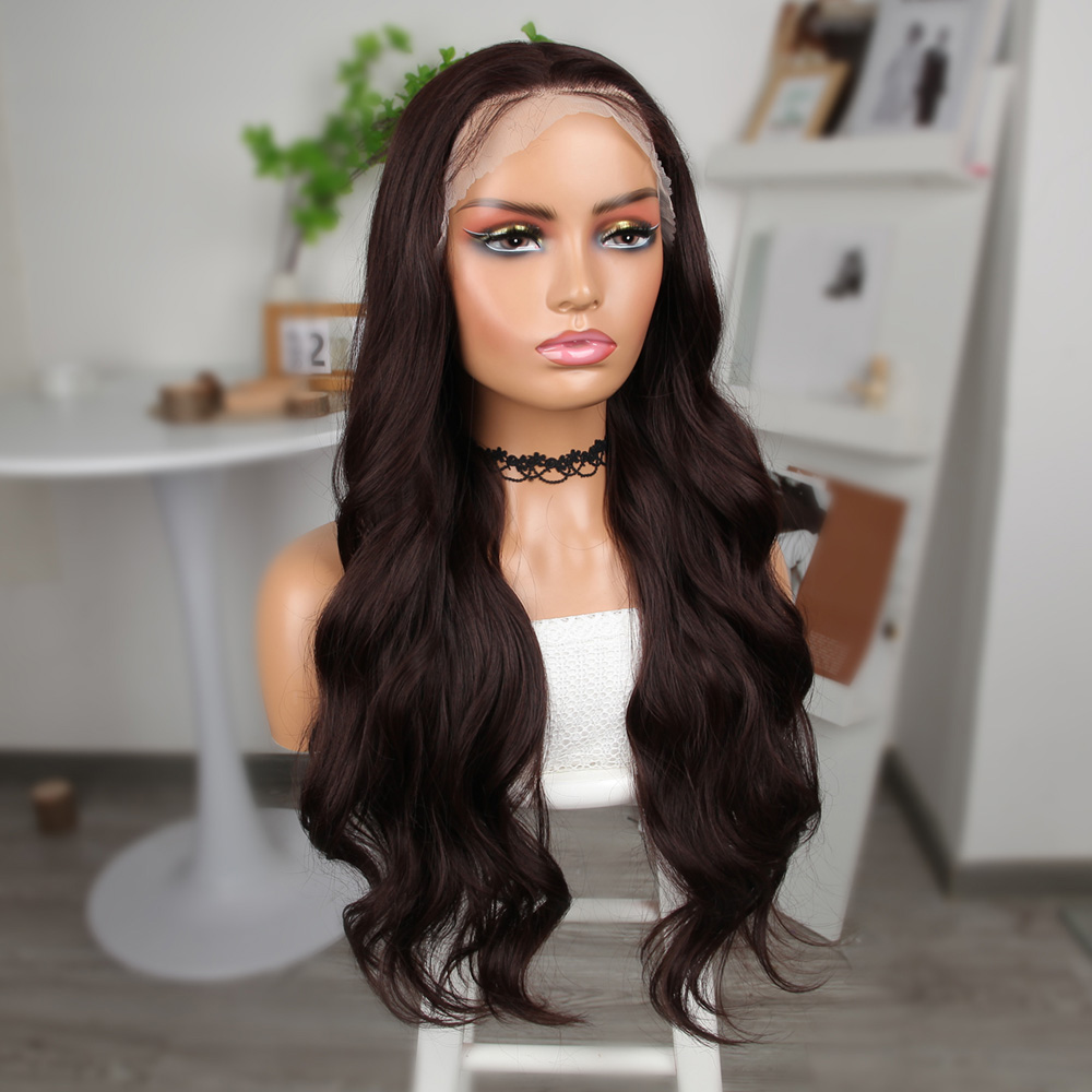 Kahve Karamel Fiber Sentetik Geniş Dalgalı Tül Peruk - Görsel 3