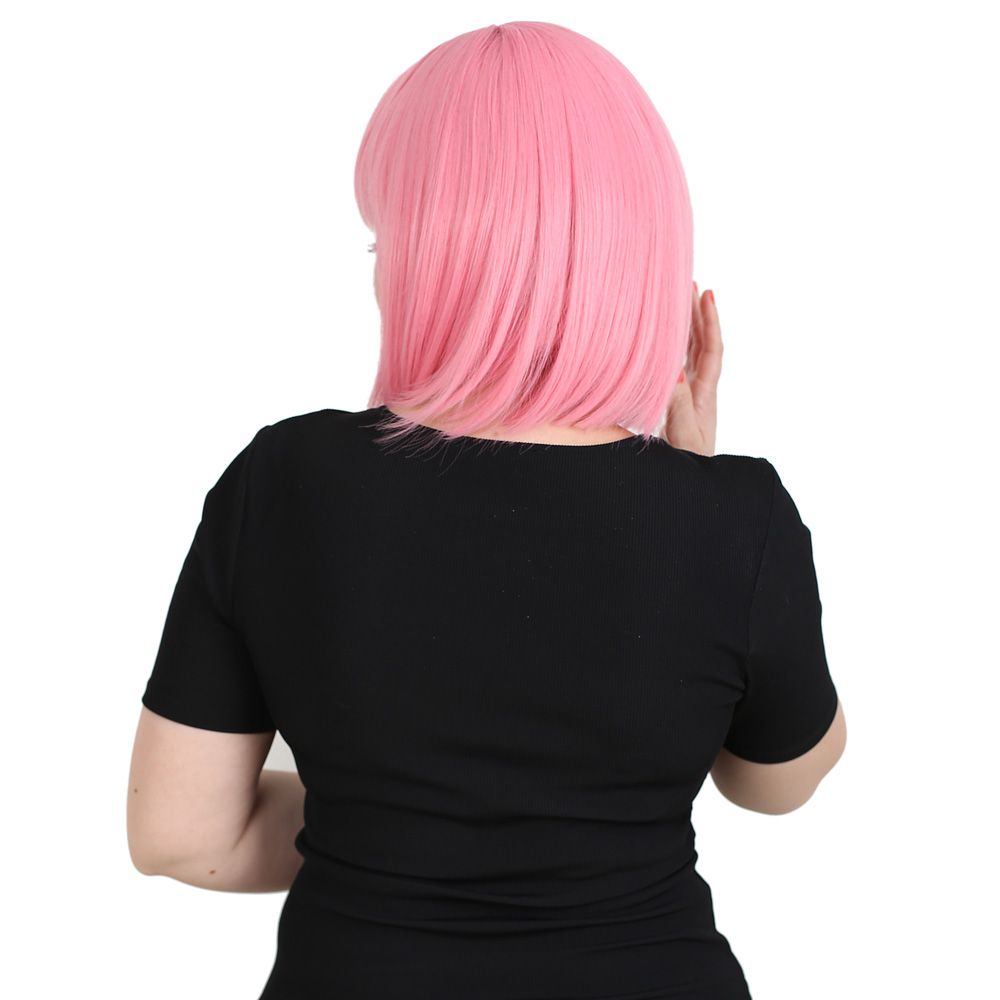 Küt Kahküllü Fiber Sentetik Peruk - Şeker Pembe - Görsel 4