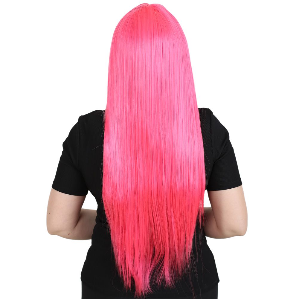 Uzun Kahküllü Fiber Sentetik Peruk - Neon Pembe - Görsel 4