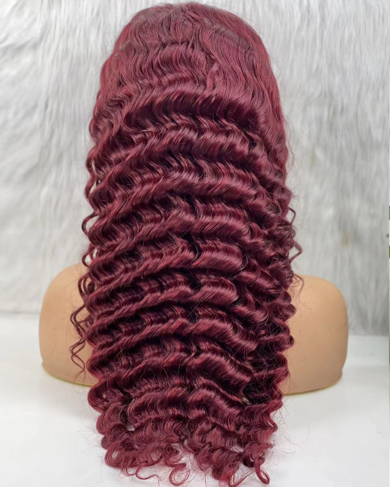 Gerçek Front Lace Tül Peruk - Yoğun Dalgalı - Koyu Kızıl 70-75cm - Görsel 5