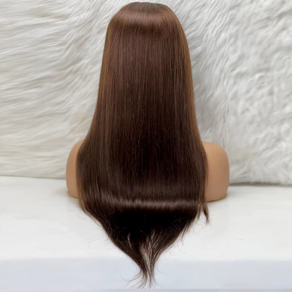 Düz Front Lace Gerçek Tül Peruk - Koyu Kahve - 70-75cm - Görsel 4