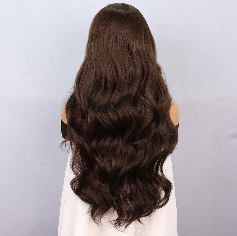 Koyu Kumral Fiber Sentetik Front Lace Tül Peruk - Görsel 4