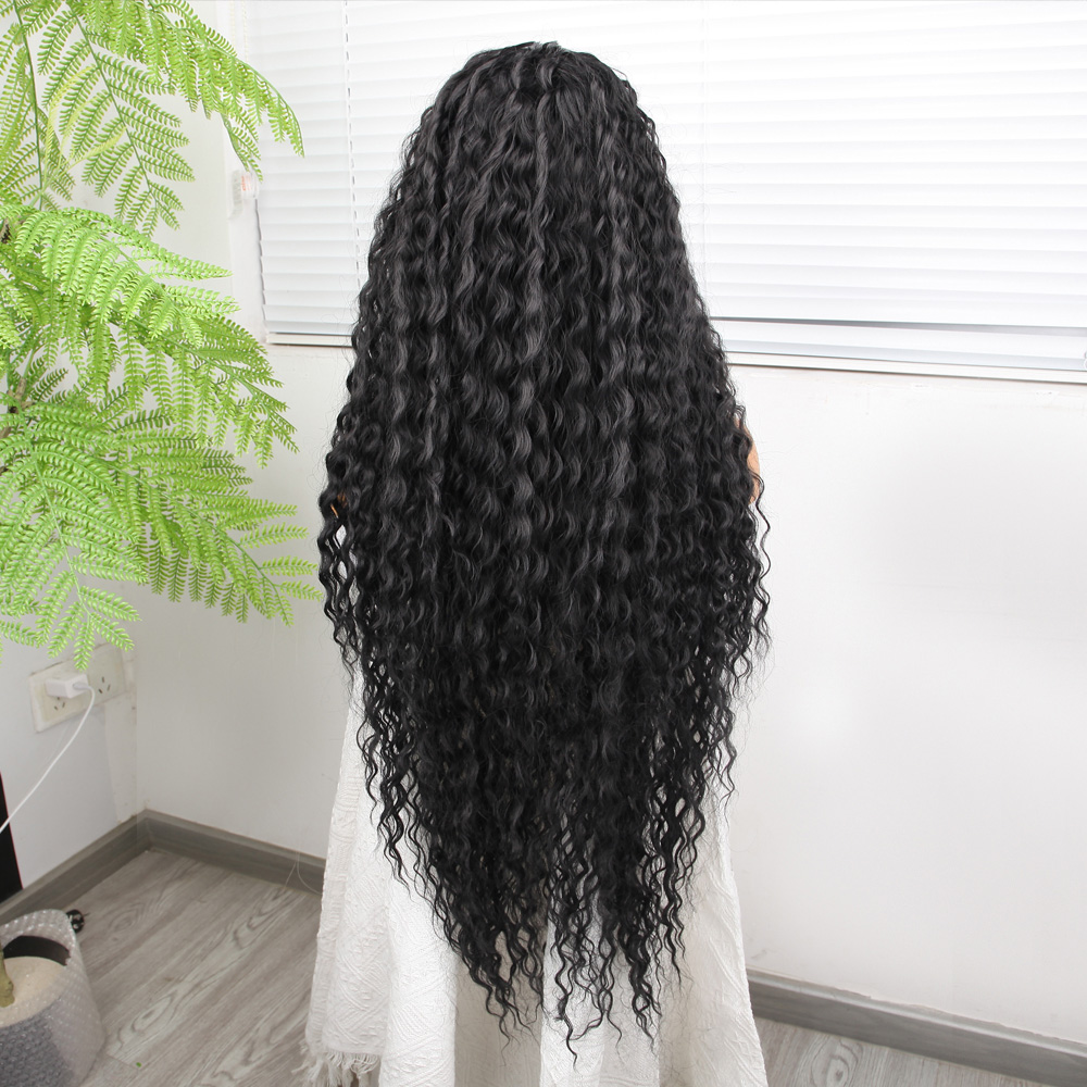 Afro Dalga Siyah Fiber Sentetik Tül Peruk - Görsel 4