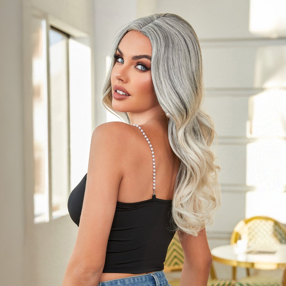 Siyah Beyaz Platin Ombre ve Röfleli Tül Peruk - Görsel 4