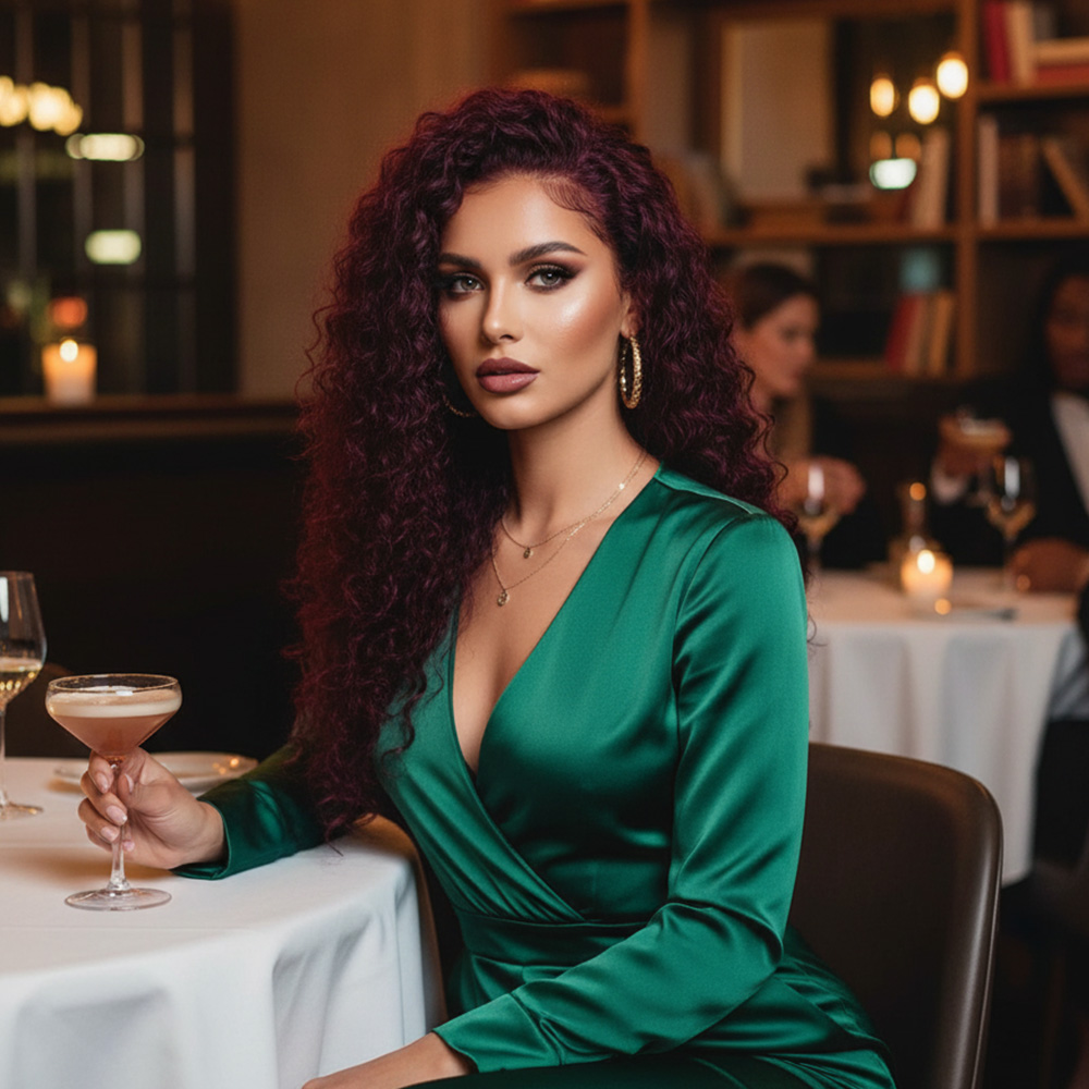 Gerçek Front Lace Tül Peruk - Yoğun Dalgalı - Koyu Kızıl 70-75cm