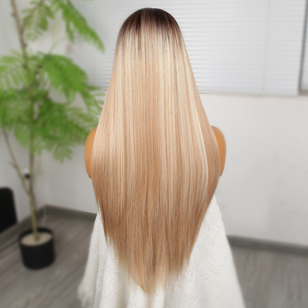 Kumral Beyaz Platin Ombreli ve Röfleli Fiber Sentetik Tül Peruk - Görsel 5