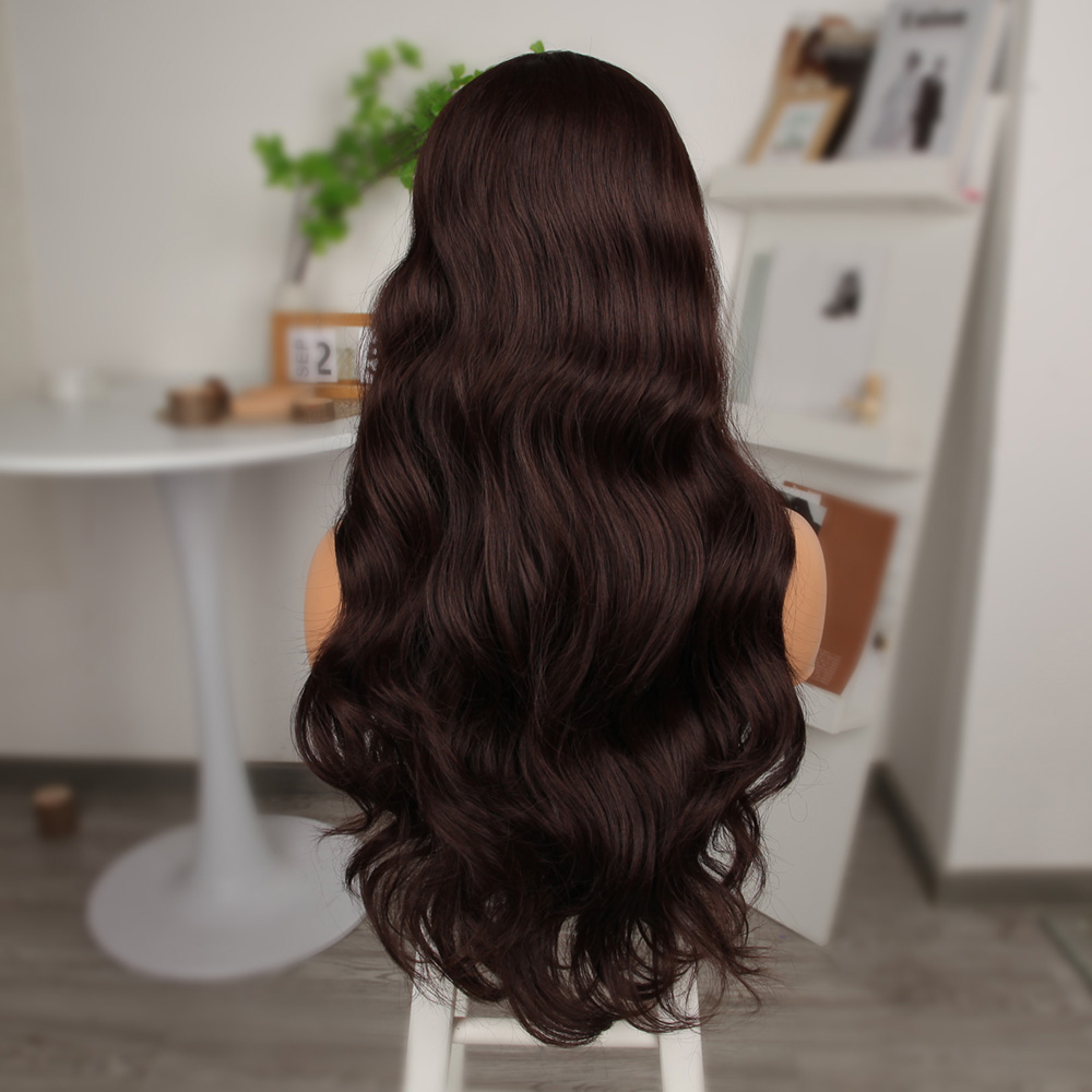 Kahve Karamel Fiber Sentetik Geniş Dalgalı Tül Peruk - Görsel 5