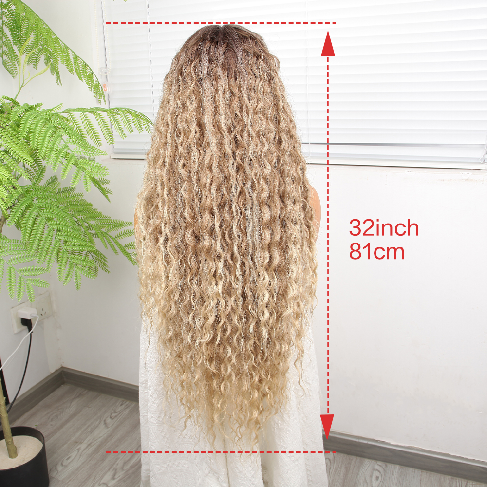 Afro Dalga Kumral Balköpüğü Ombre ve Röfleli Fiber Sentetik Tül Peruk - Görsel 5