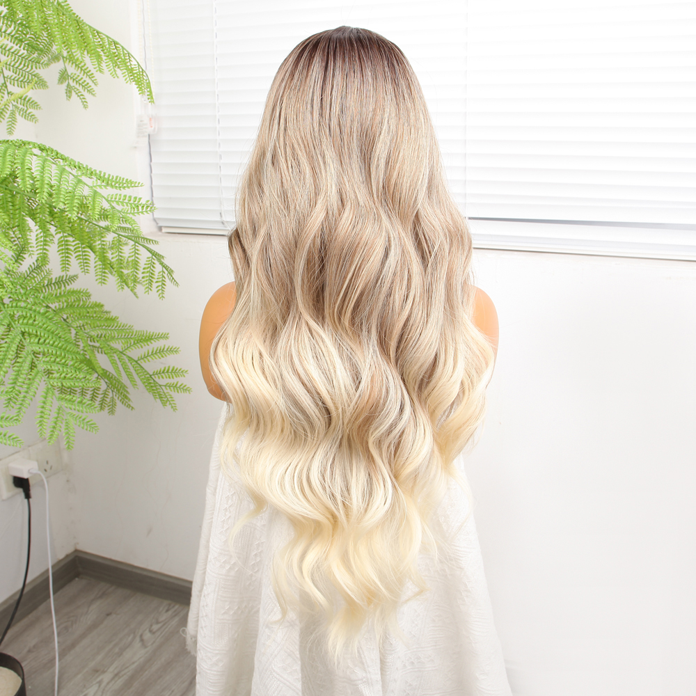 Kumral Platin Ombre ve Röfleli Fiber Sentetik Geniş Dalgalı Tül Peruk - Görsel 5