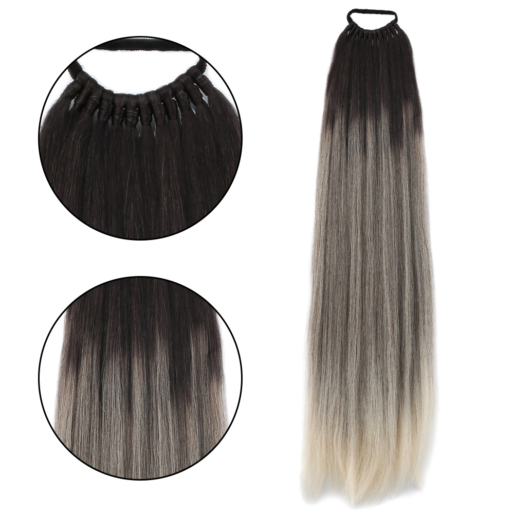 Lastik Tokalı At Kuyruğu Düz - Kumral / Beyaz Platin Ombre - Görsel 2