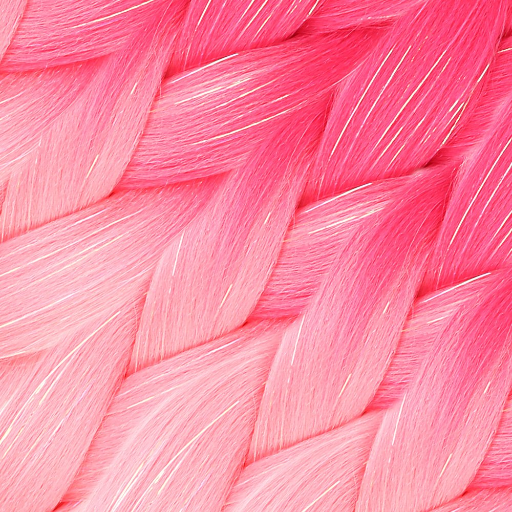 Simli Koyu Pembe / Pembe / Şeker Pembesi Ombreli Örgülük Saç 100 Gr. - Görsel 2
